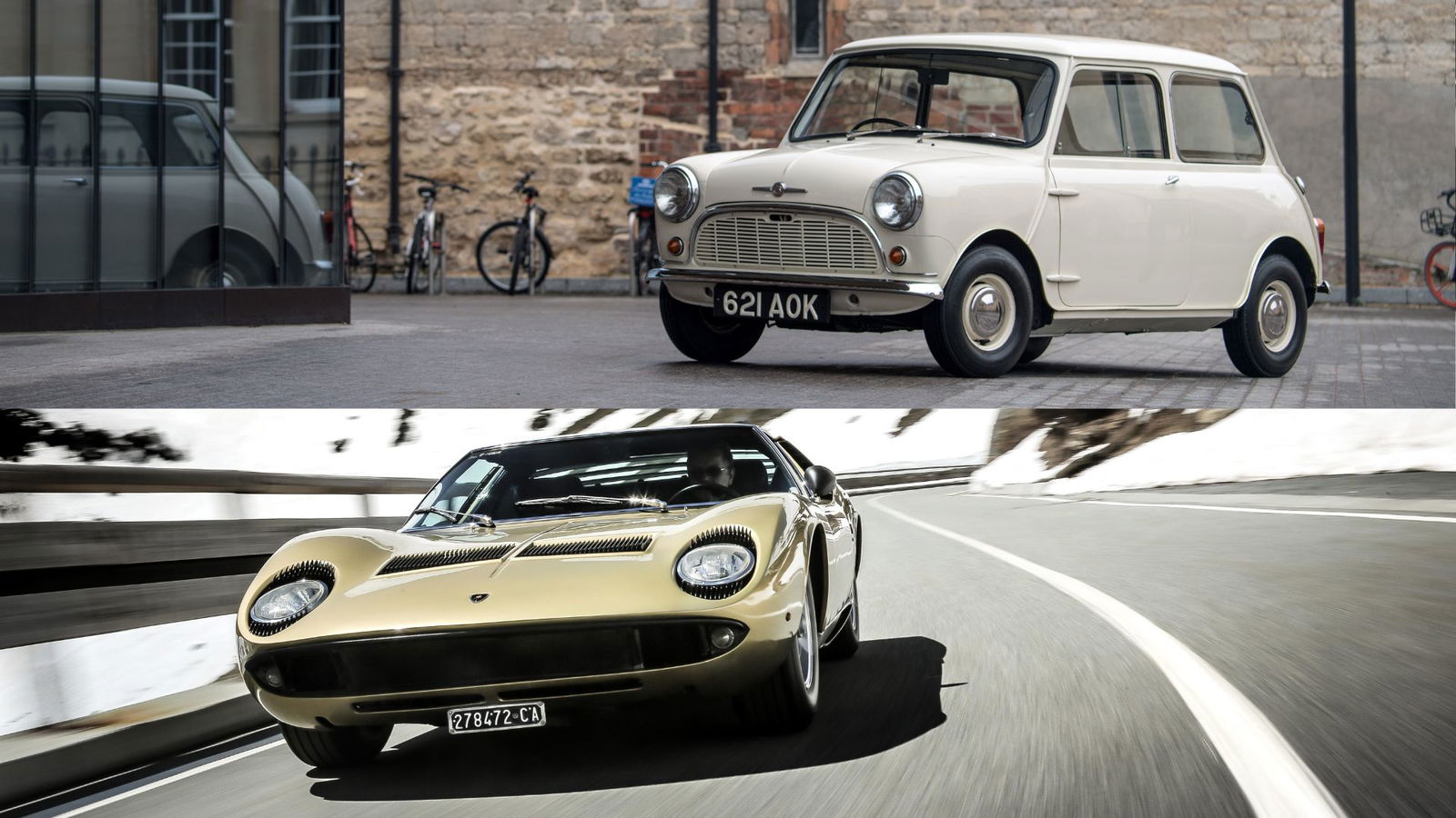Morris Mini and Lamborghini Miura